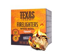 Texas Club Allume-Feux écologiques en Laine de Bois filée et Naturelle pour poêles, barbecues, cheminées et Feux de Camp | Sûr et Facile à Utiliser, Longue durée de Combustion, 32 unités