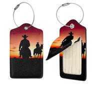 Texas Cowboy Étiquettes de bagage pour valises, étiquettes de voyage en cuir synthétique avec dos complet, carte d'identité, étiquettes personnalisées pour sacs, étiquettes de valise avec boucle en