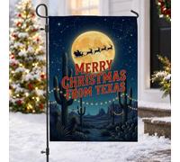 Texas Desert Christmas Landscape Cactus Garden Flag 30,5 x 45,7 cm | Paysage du sud-ouest, drapeau de cour, silhouette de pleine lune, Père Noël et renne, thème régional du Texas