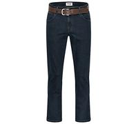 Texas Wrangler Jean stretch pour homme avec ceinture en noir ou marron, Blueblack+ Ceinture marron, 32W x 34L