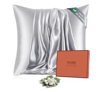 Texbee Taie d Oreiller en Soie 22 Mommes Soie Mûrier Naturelle, Anti-Âge pour Cheveux et Peau, Douceur Extrême Respirante, Coffret Cadeau -ldéal pour Offrir, Taies d'Oreillers 60x60cm, Gris Argenté