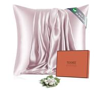 Texbee Taie d Oreiller en Soie 22 Mommes Soie Mûrier Naturelle, Anti-Âge pour Cheveux et Peau, Douceur Extrême Respirante, Coffret Cadeau -ldéal pour Offrir, Taies d'Oreillers 65x65cm, Rose