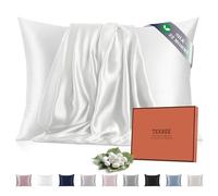 Texbee Taie d Oreiller en Soie 22 Mommes Soie Mûrier Naturelle, Anti-Âge pour Cheveux et Peau, Douceur Extrême Respirante, Coffret Cadeau -ldéal pour Offrir, Taies d'Oreillers 50x70 cm, Ivoire
