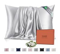 Texbee Taie d Oreiller en Soie 22 Mommes Soie Mûrier Naturelle, Anti-Âge pour Cheveux et Peau, Douceur Extrême Respirante, Coffret Cadeau -ldéal pour Offrir, Taies d'Oreillers 50x70 cm, Gris Argenté,