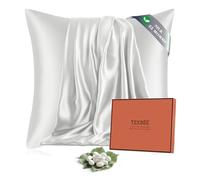 Texbee Taie d Oreiller en Soie 22 Mommes Soie Mûrier Naturelle, Anti-Âge pour Cheveux et Peau, Douceur Extrême Respirante, Coffret Cadeau -ldéal pour Offrir, Taies d'Oreillers 65x65 cm, Ivoire