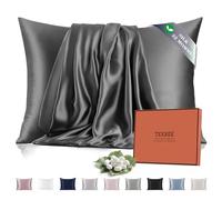 Texbee Taie Oreiller en Soie Mûrier 22 Momme 50x70 cm, Gris de l'espace | Pour Cheveux et Peau Sensible, Anti-Âge, Fraîche pour Dormeur Chaud, avec fermeture éclair cachée, Hypoallergénique