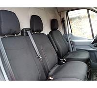 TEXMAR Housse de siège avant 2 + 1 en tissu noir conçue pour s'adapter aux voitures Ford Transit Custom après 2015, petite cabine pour conduite à gauche