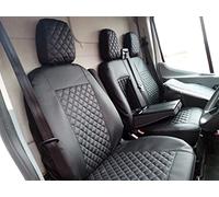 Texmar Housses de siège avant 2 + 1 conçues pour s'adapter à Ford Transit après 2015 grande cabine Noir Kapitone Eco Leather RHD