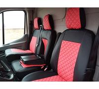 Texmar Housses de siège avant 2 + 1 conçues pour s'adapter à Ford Transit après 2015 grande cabine, rouge central, cuir écologique gauche