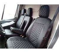 Texmar Housses de siège avant 2 + 1 conçues pour s'adapter à Ford Transit Custom après 2015 petite cabine en cuir écologique noir