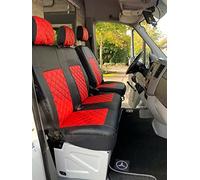 Texmar Housses de siège conçues pour Mercedes Sprinter 2006-2018, VW Crafter 2006-2018 LHD en cuir écologique noir et rouge (1 simple, 1 double)