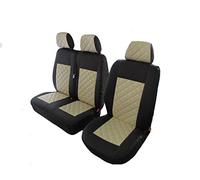 Texmar Housses de siège en cuir noir et beige pour Volkswagen VW Transporter T4 1999-2003 (1 simple, 1 double)
