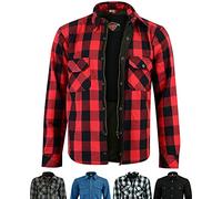 Texpeed Chemises de moto pour hommes avec protections - Veste de motard été chemise à carreaux en flanelle fabriquée avec Aramid - Protection (EN 1621-1) Rouge - XL