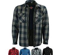 Texpeed Chemises de moto pour hommes avec protections - Veste de motard été chemise à carreaux en flanelle fabriquée avec Aramid - Protection (EN 1621-1) Gris - S