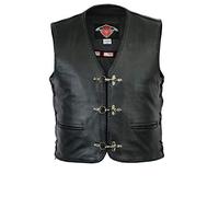 Texpeed gilet de moto en cuir - Avec fermeture à clip et lacets latéraux - Noir - 10XL
