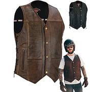 Texpeed Gilet moto en cuir pour homme coupe - Véritables poches fermeture éclair de qualité moto/coupe gilet avec côtés tressés Marron/Brun - M