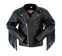 Texpeed Marlon Brando Fringe Tassels Chopper Veste de moto en cuir pour homme avec protections - Avec protection d'origine biker CE armor (EN 1621-1) Noir - 3XL