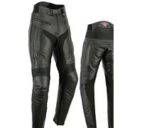 Texpeed Pantalon moto cuir homme - De tourisme en cuir pour moto Cruiser racing avec protection authentique biker CE armor (EN 1621-1) Noir - (M Taille/Jambe Courte)
