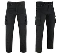 Texpeed Pantalon moto homme - Motard cargo pantalon en jean en aramide 280 g/m² avec armure de protection (EN 1621-1) - Coupe droite Noir - 4XL Taille/Régulière Jambe