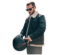 Texpeed Veste de style moto en cuir pour hommes - Véritable manteau de fourrure d'hiver plus chaud - Noir Biker Moto RAF Aviator Flight Bomber B3 Pilot Jacket Concevoir Beige Fourrure - M