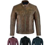 Texpeed veste en cuir homme - Occasionnels doux authentique peau de mouton motard Cuir véritable de style moto - Brun/Marron - XL