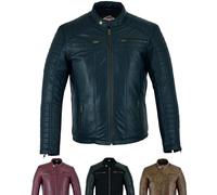Texpeed veste en cuir homme - Occasionnels doux authentique peau de mouton motard Cuir véritable de style moto - Bleu/Marine - L