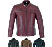 Texpeed veste en cuir homme - Occasionnels doux authentique peau de mouton motard Cuir véritable de style moto - Rouge - 3XL
