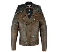Texpeed Veste moto cuir homme homologué avec protections - Marlon Brando rétro Chopper blouson - Avec protection véritable biker CE armor (EN 1621-1) Brun/Marron - S
