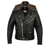 Texpeed Veste moto cuir homme homologué avec protections - Perfect Marlon Brando rétro Chopper blouson - Avec protection véritable biker CE armor (EN 1621-1) Noir - XS