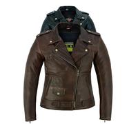 Texpeed Veste moto en cuir pour femme perfect Marlon Brando - Veste de moto de tourisme avec protection véritable biker CE armor (EN 1621-1) Marron - L