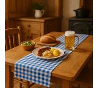 texpot Chemin de table - 40 x 200 cm - Bleu et blanc - 100 % coton - Carreaux de la ferme de 20 mm