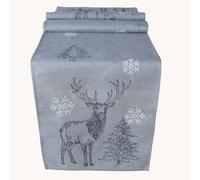 texpot Chemin de table - 40 x 85 cm - Broderie - Motif élan et arbres - Décoration de Noël et d'hiver