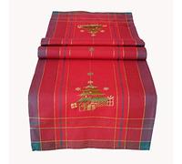 texpot Chemin de table avec broderie, arbre rouge, multicolore, décoration de Noël, nappe de Noël, nappe de table (40 x 140 cm)