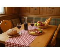 texpot Chemin de table - Motif maison de campagne - 30 x 180 cm - Rouge et blanc - 100 % coton