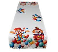 texpot Linge de table imprimé motif clown avec ballons - Chemin de table (clown avec ballon, 140 x 40 cm - Rectangulaire)