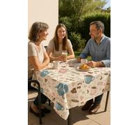 texpot Nappe de jardin, en toile cirée, lavable, 140 x 360 cm, motif tasse à café, bande dessinée