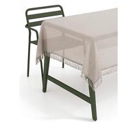 texpot Nappe de table de jardin avec franges - Résistante aux intempéries - Mousseline - Antidérapante - Ovale - Beige - 140 x 180 cm