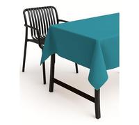 texpot Nappe de table de jardin ovale - 160 x 220 cm - Bleu pétrole - Aspect lin - Effet lotus - Anti-taches - Infroissable