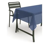 texpot Nappe de table de jardin ovale en mousse antidérapante - Bleu à carreaux - Résistante aux intempéries - 160 x 220 cm