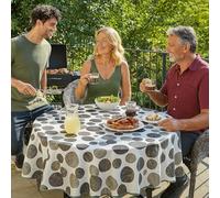 texpot Nappe de table en toile cirée 140 x 180 cm ovale avec cercles lavable avec ourlet en polyester pour table de jardin
