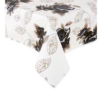 Texpot Nappe en toile cirée ovale avec fleurs lavable avec bord polyester pour table de jardin 140 x 180 cm