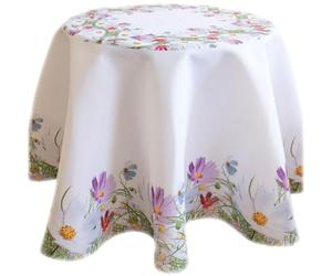texpot Nappe ronde 170 cm Motif prairie fleurie blanche printemps fleurs