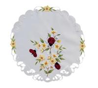 texpot Nappe ronde 40 cm avec broderie coccinelle et fleurs pour l'été et le printemps