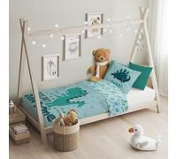 texpot Parure de lit pour enfant - 100 x 135 cm + 40 x 60 cm - Avec jolis motifs imprimés - 100 % coton - Fermeture éclair - Facile d'entretien - Motif dinosaure