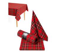 texpot Serviettes 30 x 30 cm - 12 Morceaux Motif Carreaux Tartan Polyester Rouge Noël