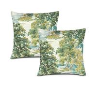 Texsource Lot de 2 housses de coussin carrées décoratives en coton et lin Motif arbre vert 50,8 x 50,8 cm