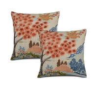 Texsource Lot de 2 housses de coussin décoratives en lin de style bohème pour canapé, lit, sofa, coussin de style bohème - 50 x 50 cm - Motif fleur d'arbre de montagne rose