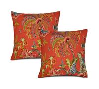 Texsource Lot de 2 housses de coussin décoratives en lin de style bohème pour extérieur, canapé, lit, sofa, 45 x 45 cm, rouge léopard