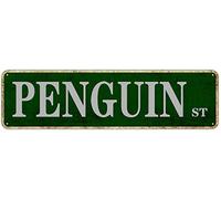 Texsource Penguin Street Poster décoratif rétro en étain - Décoration murale - Affiche en métal pour homme, grotte, bar, pub, café, maison - 40,6 x 10,2 cm