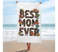Text Best Mom Ever Serviette de plage en microfibre anti-sable avec imprimé léopard Grande serviette de douche multi-usages absorbante pour salle de bain piscine 130 x 80 cm